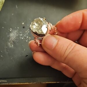 Crystal Silver and Copper Wire Wrapped Ring